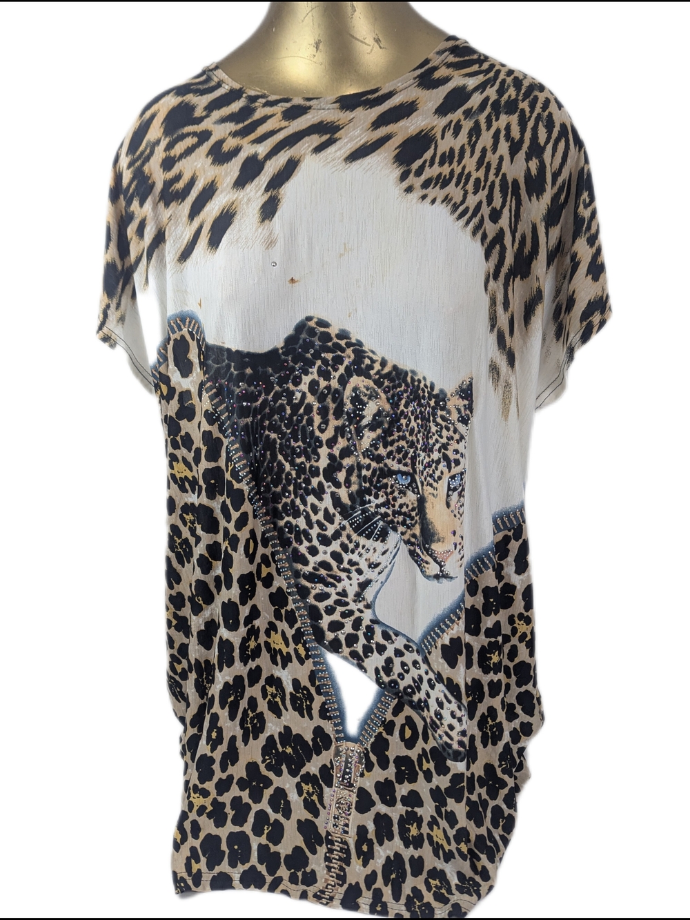 Amazingly Cool Leopard Bling Print Graphic Blouse One Size Grrrrr